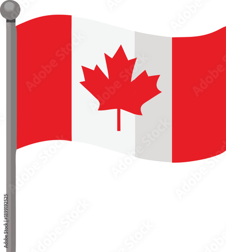 A colorful depiction of the canadian flag waving proudly on a flagpole