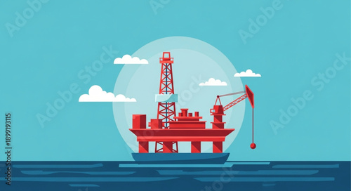 Offshore oil rig drilling platform in the ocean.
