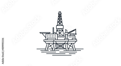 Offshore oil rig drilling platform industrial structure illustration.