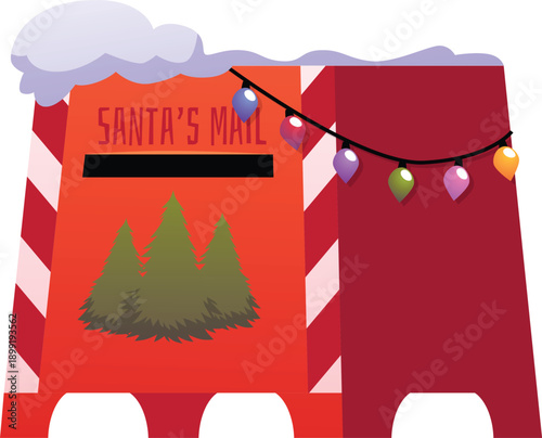 Santa mail red postbox flat vector icon, correspondence box for sending letters for Santa, Christmas mail delivery