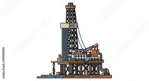 Offshore oil drilling rig industrial platform for energy extraction.