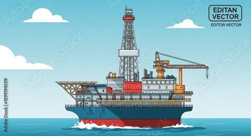 Offshore oil drilling rig platform in the ocean.