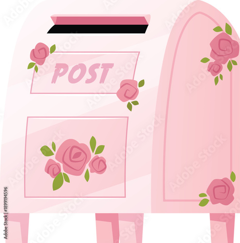 Love mail box with roses flat vector icon, pink standing postbox for sending romantic letters, Valentines mail delivery
