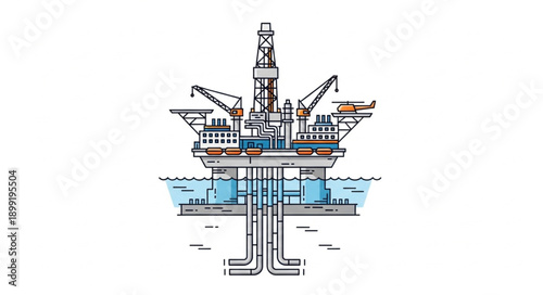 Offshore oil rig drilling platform illustration.