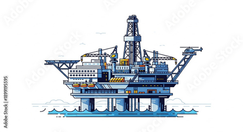 Offshore oil rig drilling platform in the ocean.