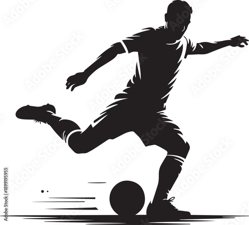 Soccer player kicking a ball in action pose