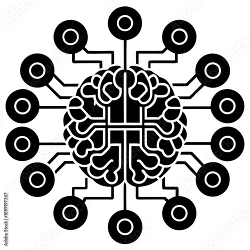Intricate network of interconnected nodes and pathways in a circular formation Vector