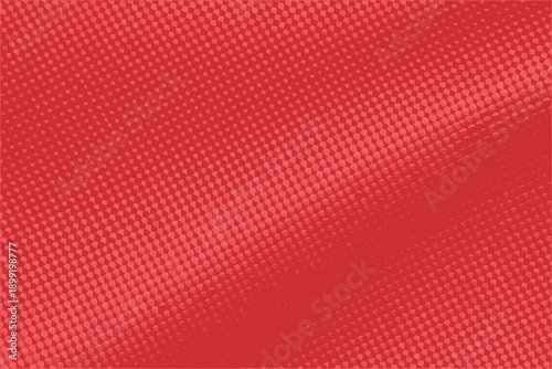 A vibrant red background featuring a halftone dot pattern and subtle folds