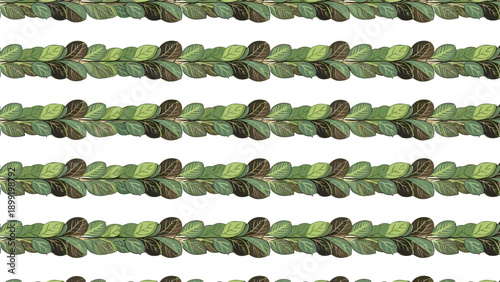 Seamless border pattern made of green and dark brown leaves for nature themed frames and botanical decorative design elements.
