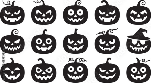 Collection of Spooky Jackolantern Halloween Pumpkin Icons
