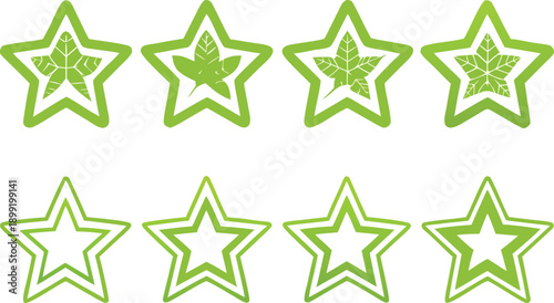 Four green stars arranged in two rows some filled with leaf patterns