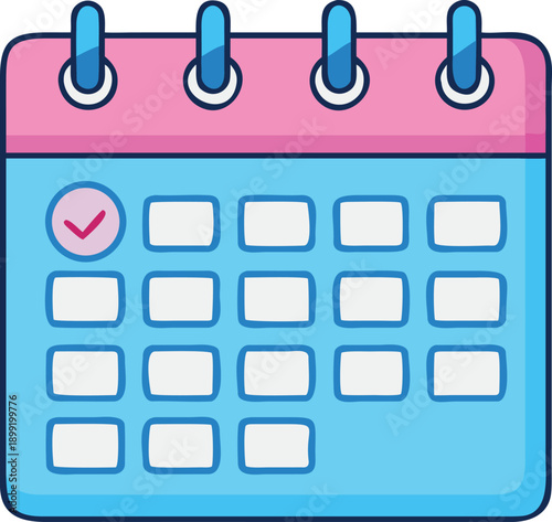 A colorful cartoon calendar with a marked date and spiral binding shown