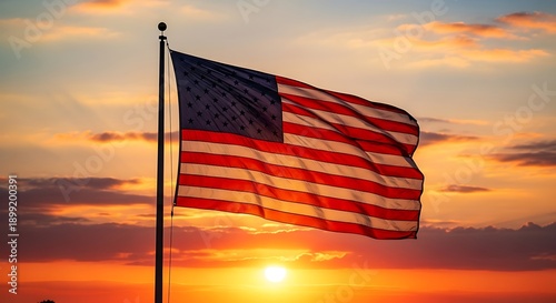 American Flag at Sunset.