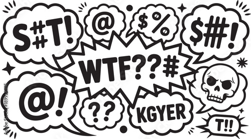 Funny comic style speech bubbles with curse words and symbols