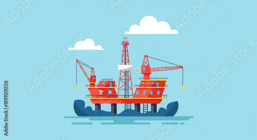 Offshore oil rig platform illustration.