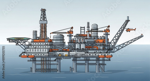 Offshore Oil Rig Platform in the Ocean.