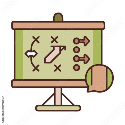 A chalkboard with a basketball and various basketball plays drawn on it. Vector