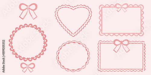 A collection of delicate pink frames and borders with bow decorations