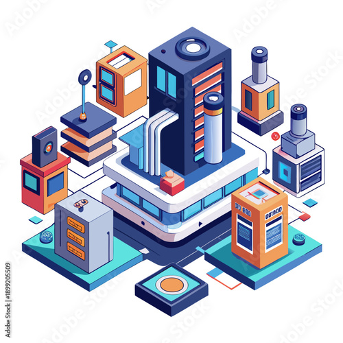 A vibrant illustration of a futuristic cityscape with flying vehicles and advanced technology Vector