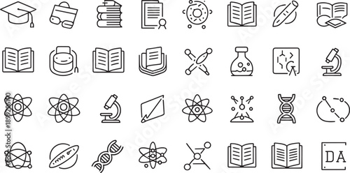 Set of science and education icons on transparent background
