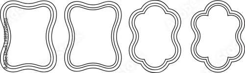 Collection of four decorative outline frames with wavy contours isolated on transparent background