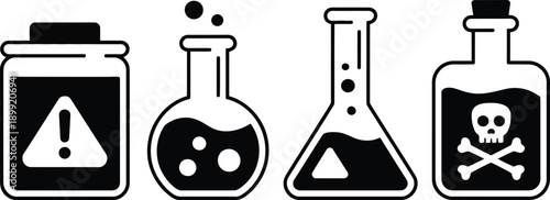 Collection of chemical hazard warning including a skull and crossbones