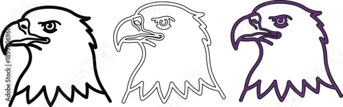 Eagle Head Vector Outline Set: Fierce Bird Profile Icons for Branding