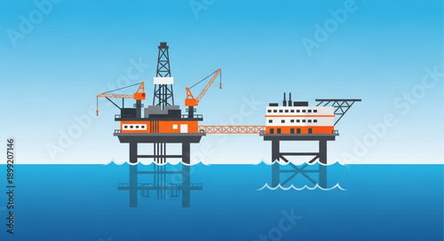 Offshore oil rig platform in the ocean industrial energy production.