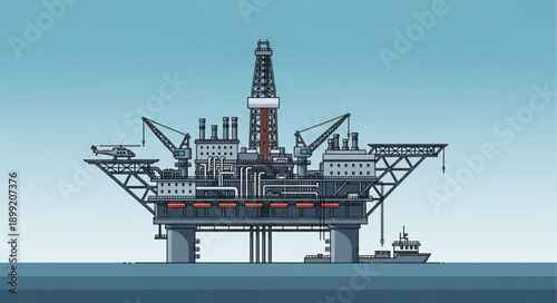 Offshore oil rig platform in the ocean industrial structure.