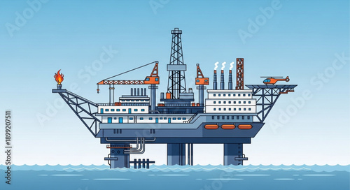 Offshore oil rig platform in the ocean industrial structure.