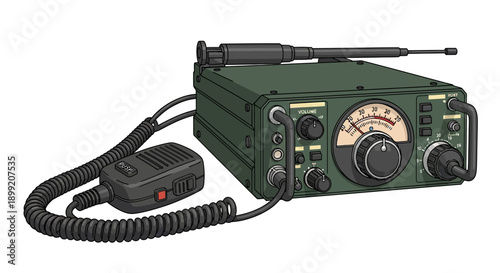 Military radio communication device illustration on a plain background from a front viewpoint