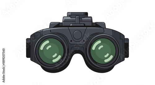 Night vision goggles illustration showing green lenses and black frame viewed from the front