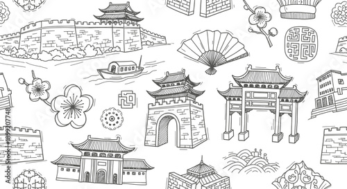 Cultural Landmarks and Symbols, Historical Architecture, Artistic Illustration, Travel Environment