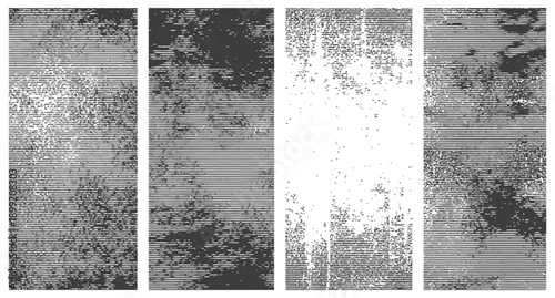 Set of four vector grunge textures with horizontal line pattern distressed monochrome abstract overlay background
