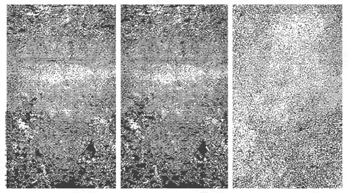 Vector Distressed Textures Set Three Grunge Overlays Halftone Lines Noise Grain Black and White Abstract Background