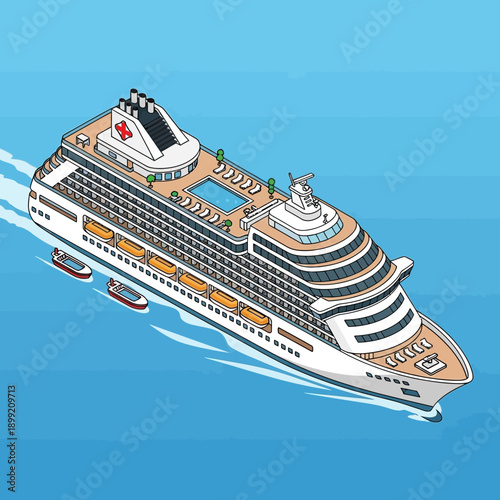 Luxury Cruise Ship Sailing Through Calm Blue Ocean Waters.