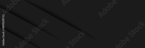Black abstract background design. Modern wavy line pattern (guilloche curves) in monochrome colors. Premium stripe texture for banner, business backdrop. Dark horizontal vector template