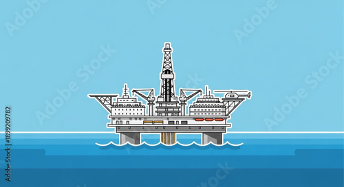 Offshore oil rig platform in the ocean illustration.