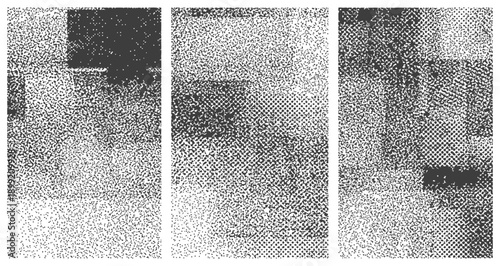 Black and White Distressed Texture Set Halftone Dot Grain Noise Overlay Vector Background Collection