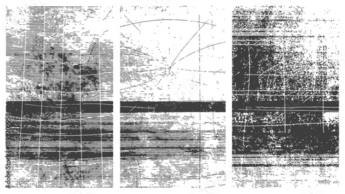 Vector Grunge Distressed Texture Set with Scanlines Film Damage and Scratches Black and White Overlay