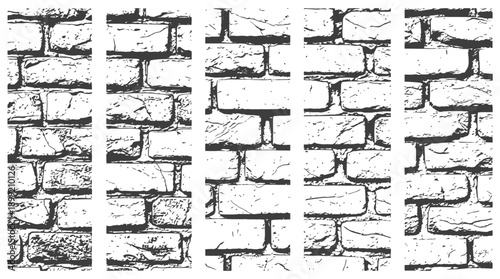 Distressed Brick Wall Vector Texture Panels - Grunge Monochrome Background Set