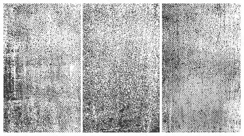 Three black and white vector grunge texture overlays distressed vintage grain and noise backgrounds design elements