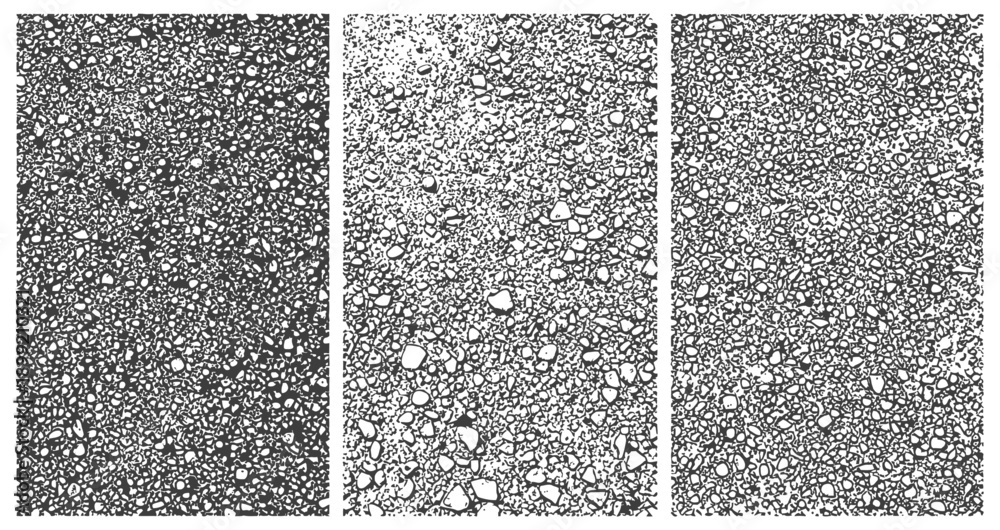 Fototapeta premium Three Vector Gravel Textures Distressed Gritty Background Overlays Monochrome Set