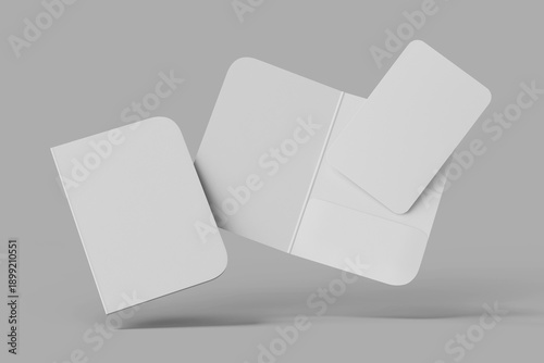 blank portrait hotel guest room entry access keycard holder with rounded rectangle envelope case 3d render mockup template design floating view