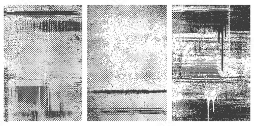 Three vertical grunge texture vector backgrounds set Distressed abstract black and white halftone print overlays with noise, scratches, and ink drips