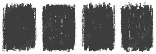 Set of Four Grunge Chalk Scribble Rectangular Frames Dark Gray Hand Drawn Crayon Texture Banners and Background Elements