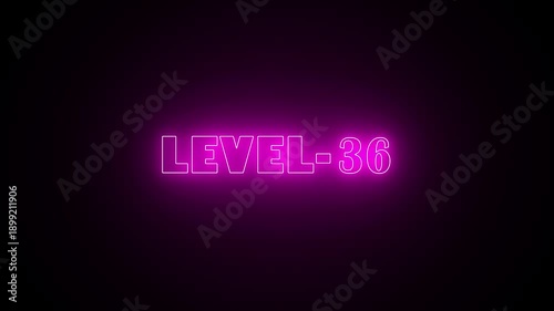 Wallpaper Mural Level text icon animation glowing neon purple color game level challenge showing font letter word play gaming template poster signboard. Torontodigital.ca
