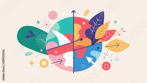Vibrant split composition vector illustration featuring dynamic elements, perfect for adding a modern touch to your projects.