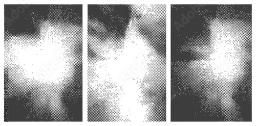 Three Halftone Radial Gradient Texture Set Abstract Black and White Grunge Backgrounds