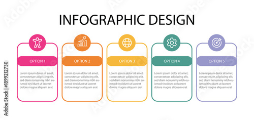 Infographic template vector element with 5 step process or options .  Can be used for presentations workflow layout, banner, process, diagram, flow chart, info graph, annual report. 
